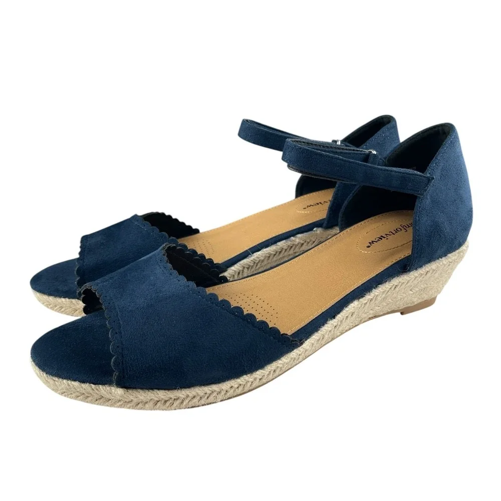 Comfortview Women's Charlie Sandals 11W Navy Faux Suede Espadrille Ankle Strap